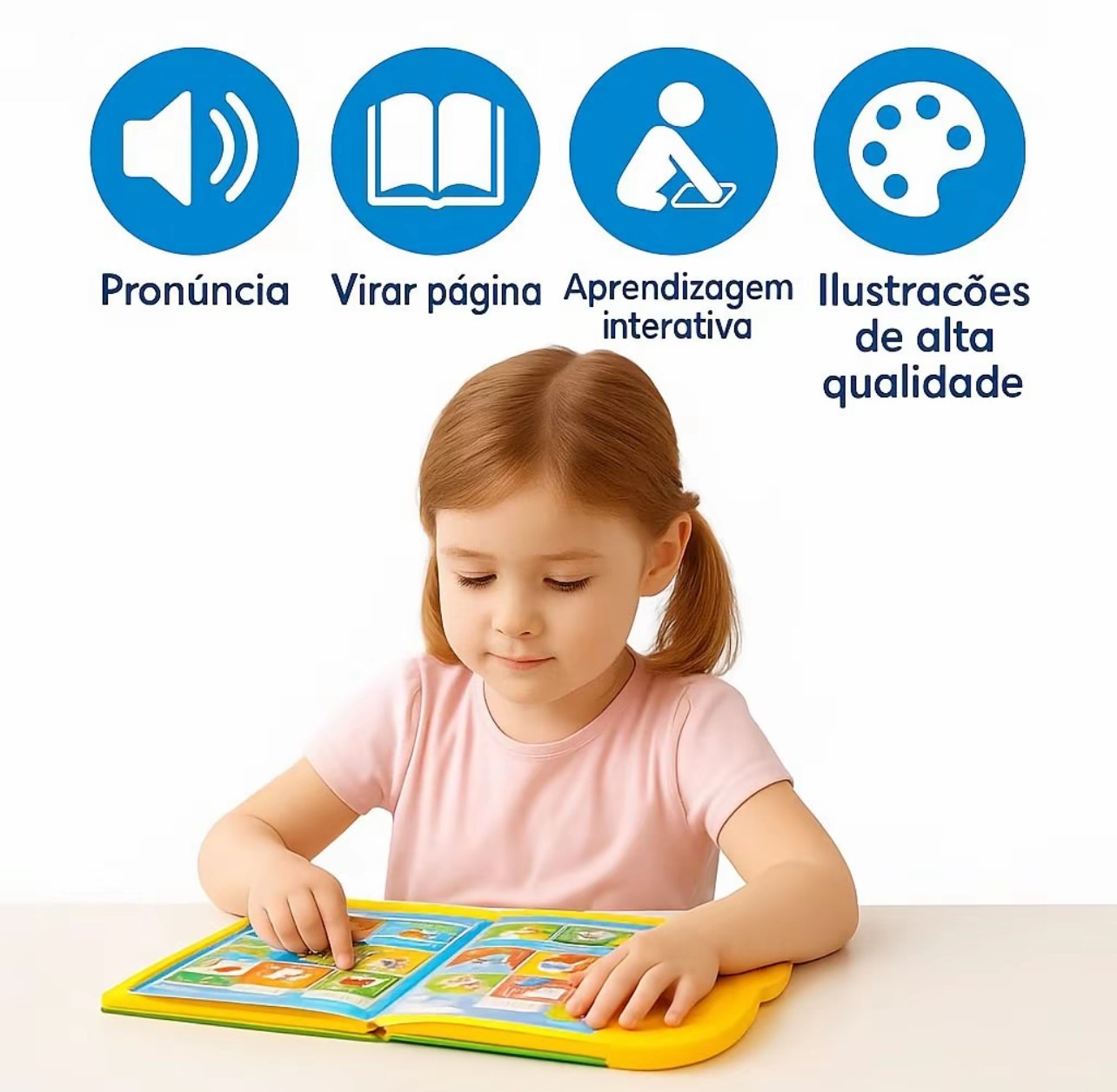 Criança usando livro educativo
